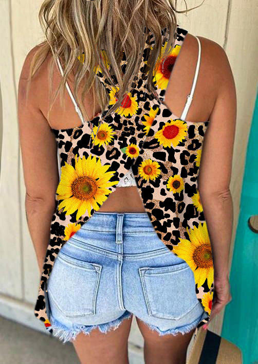 

Leopard Sunflower Sleeveless Tank, Multicolor, 527608