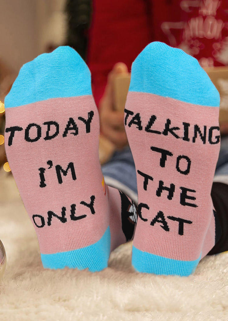 

I Have Plans With The Cat Talking To The Cat Crew Socks, Black;pink, 527926