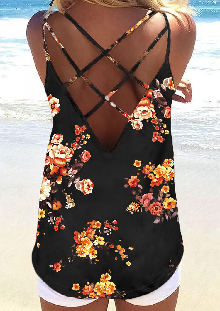 

Floral Criss-Cross Hollow Out Camisole, Multicolor, 528246