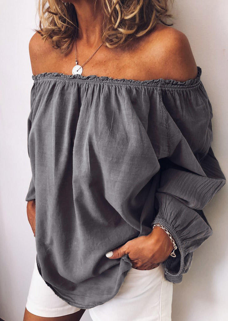 

Ruffled Off Shoulder Long Sleeve Blouse - Gray, 528647