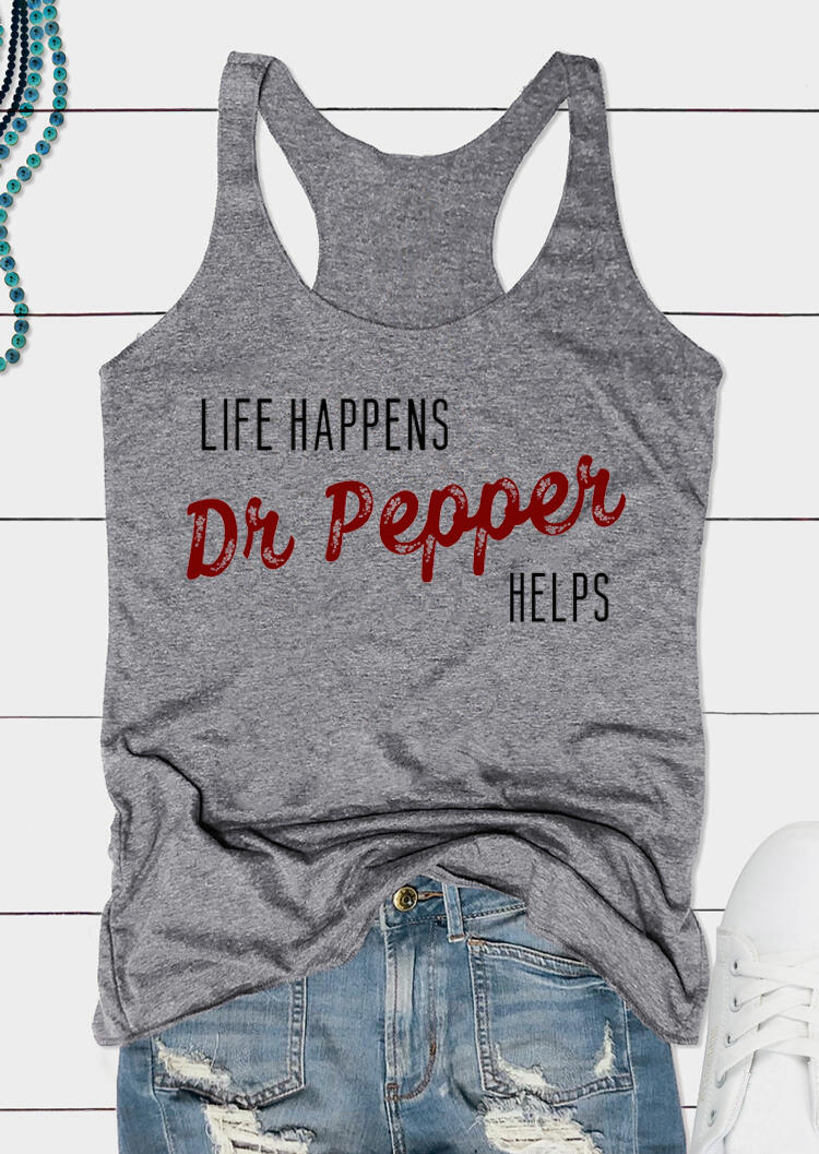 

Life Happens Dr Pepper Hepls Racerback Tank - Gray, 528920