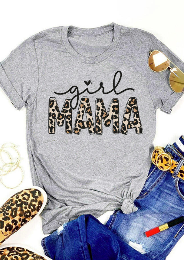 

Leopard Mama Heart T-Shirt Tee - Gray, 528922