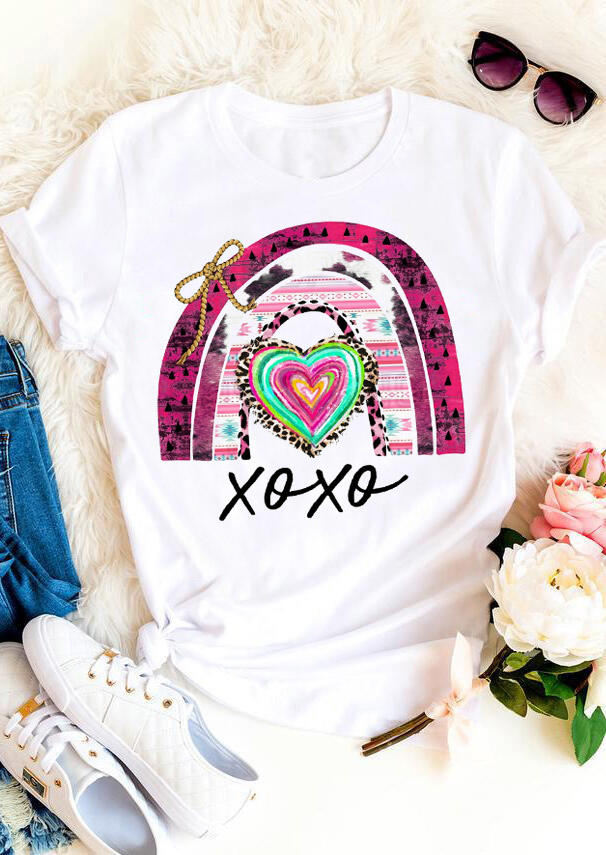 

Valentine Xoxo Heart Leopard T-Shirt Tee - White, 528943