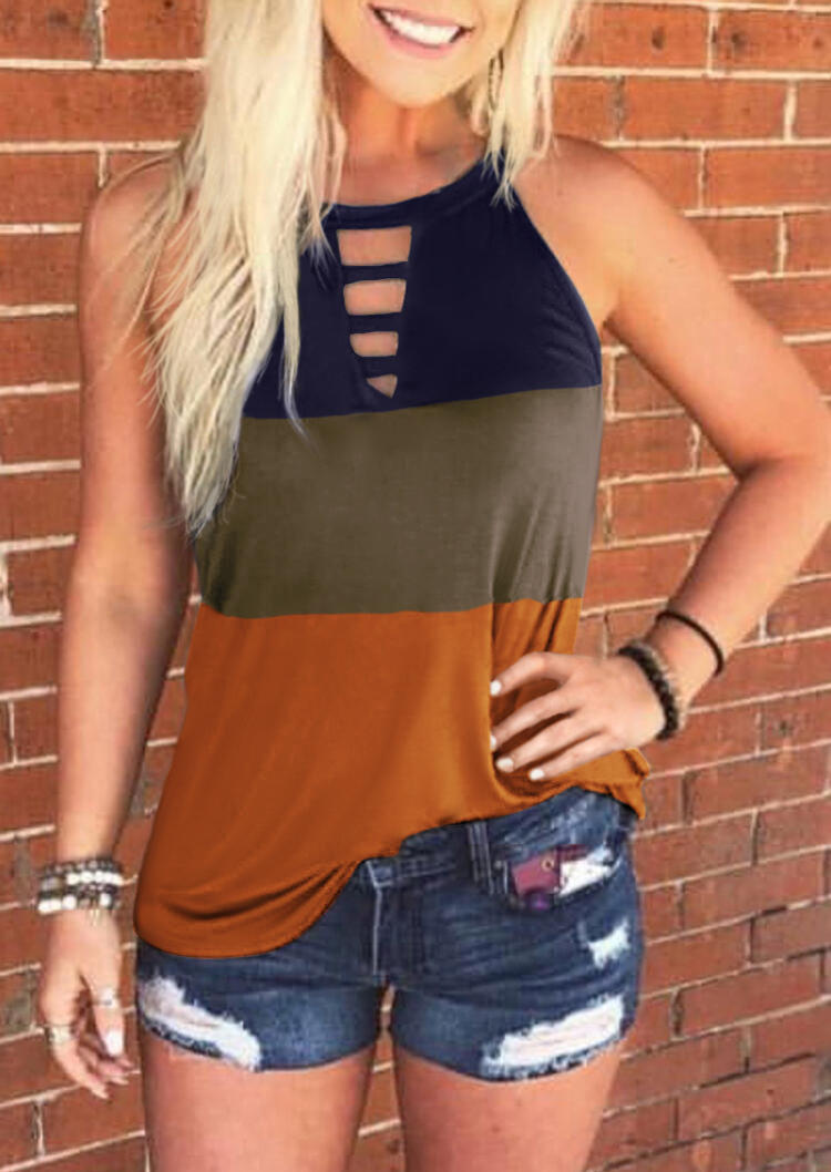 

Color Block Keyhole Neck Tank - Navy Blue, SCM000134