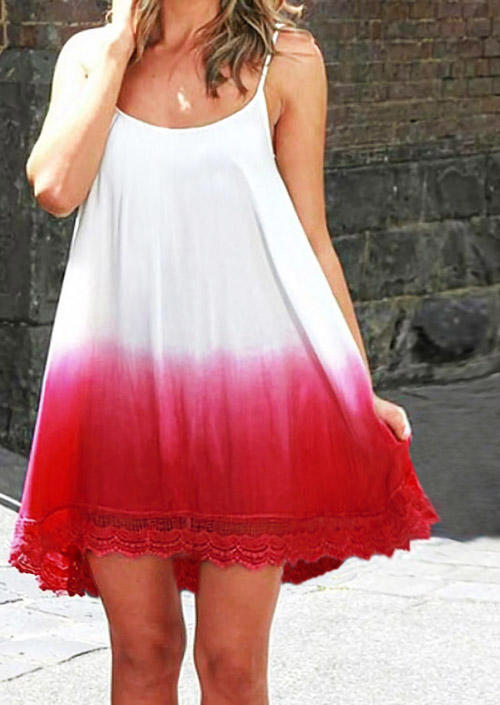 Gradient Lace Splicing Sleeveless Mini Dress - White