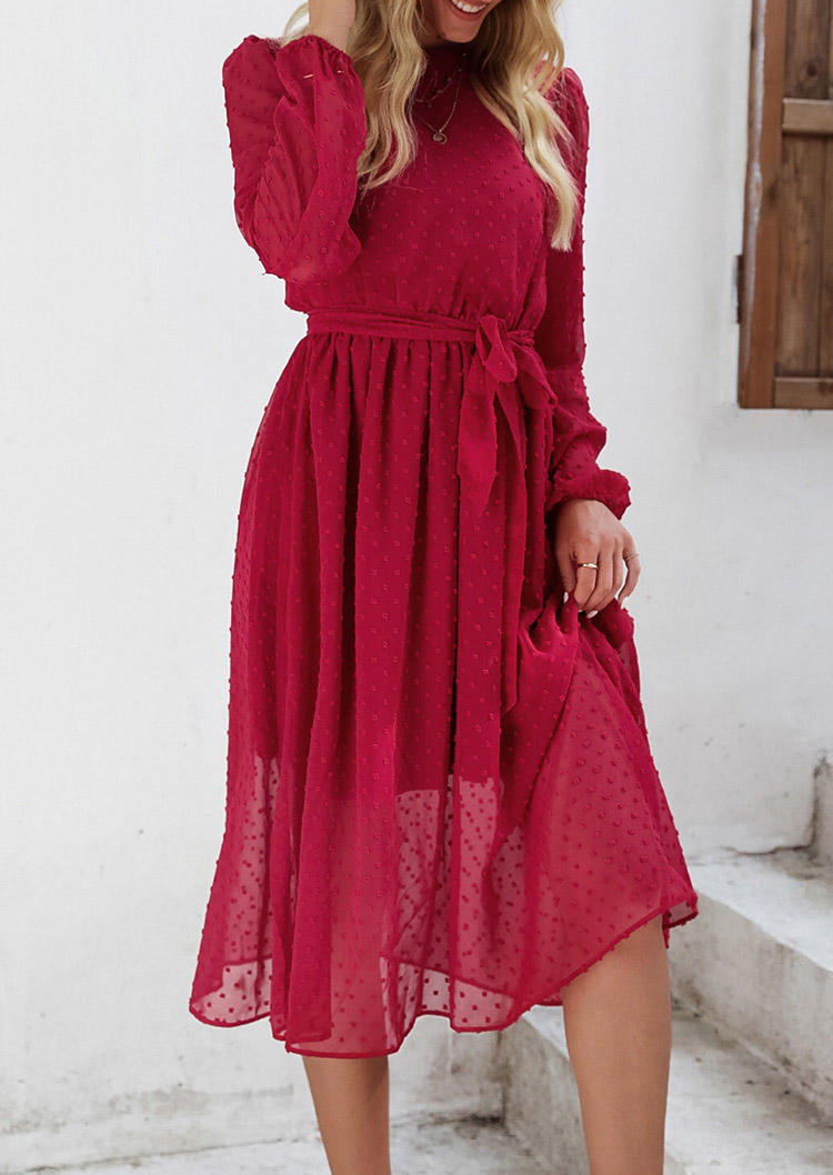 

Dotted Swiss Long Sleeve Midi Dress - Red, 528245