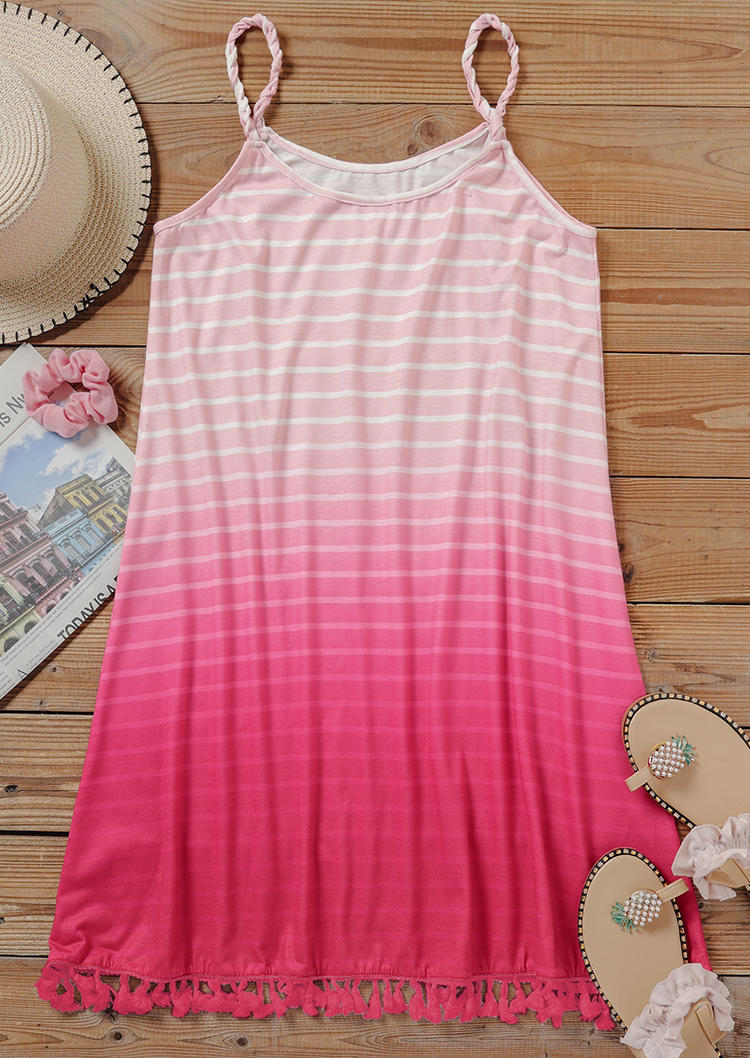 Kaufen Striped Gradient Tassel Mini Dress - Pink. Bild