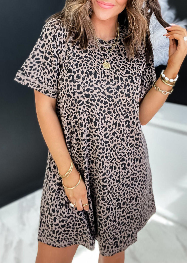 

Leopard O-Neck Mini Dress, Multicolor, 528831