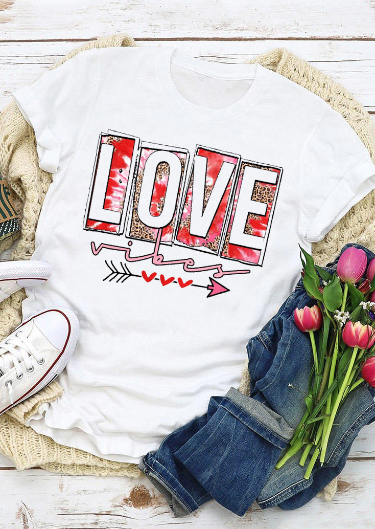 

Valentine Love Vibes Tie Dye Leopard T-Shirt Tee - White, 528898