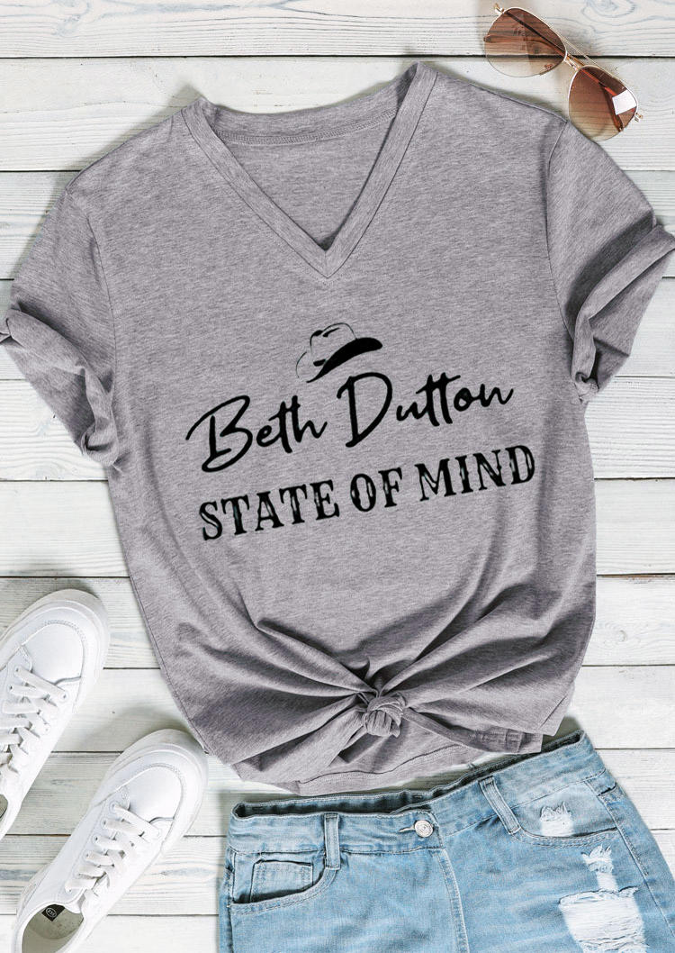 

State Of Mind V-Neck T-Shirt Tee - Gray, 529112