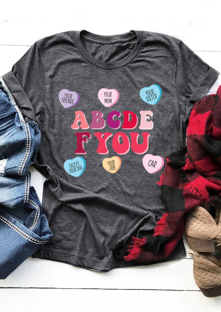 

Valentine ABCDEF You Heart T-Shirt Tee - Dark Grey, 529120
