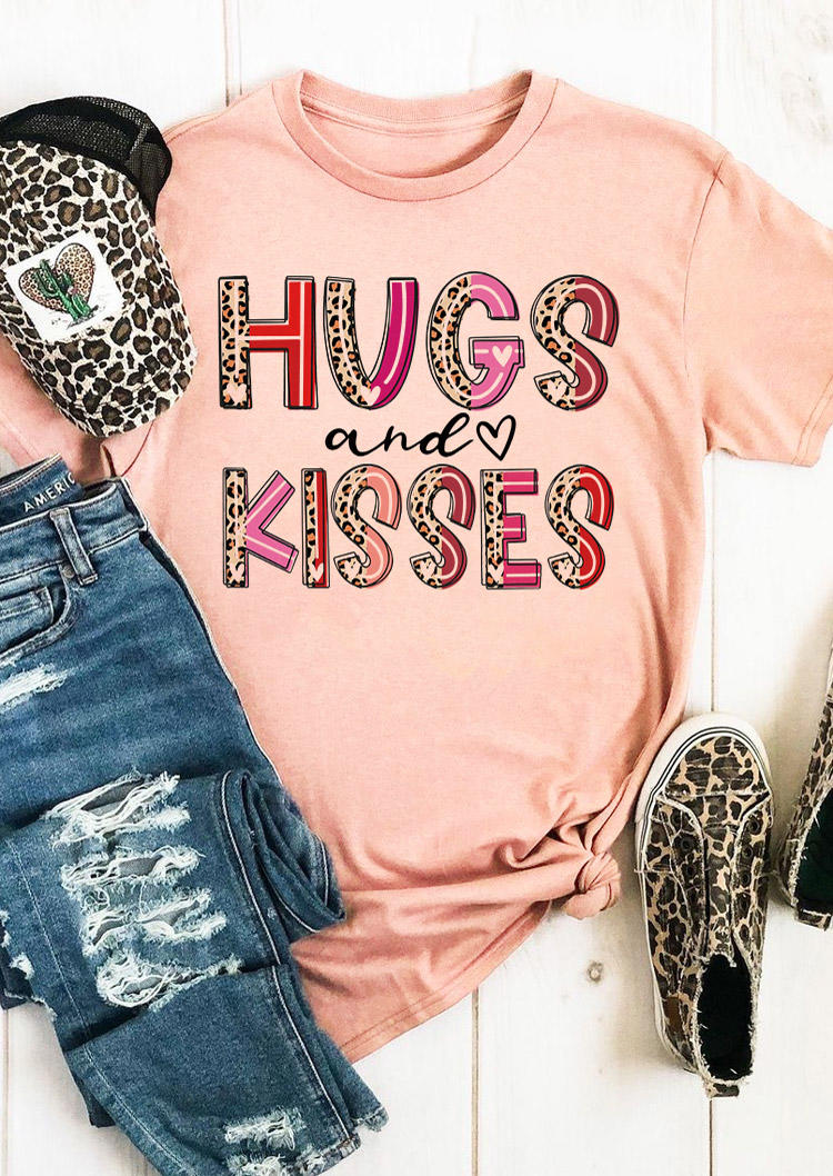 Valentine Hugs And Kisses Leopard T-Shirt Tee - Pink