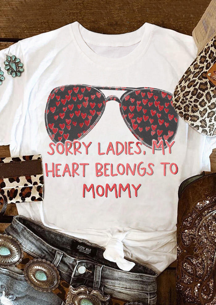 

My Heart Belongs To Mommy Love Glasses T-Shirt Tee - White, 529130