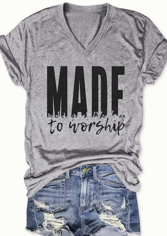 

Made To Worship V-Neck T-Shirt Tee - Gray, 529156