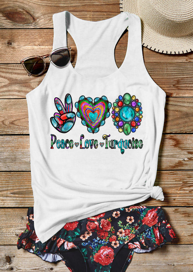 

Peace Love Turquoise Racerback Tank - White, 529157