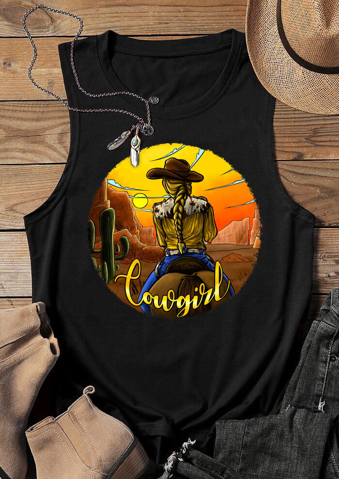 

Cowgirl Cactus Sunset Tank - Black, 529163