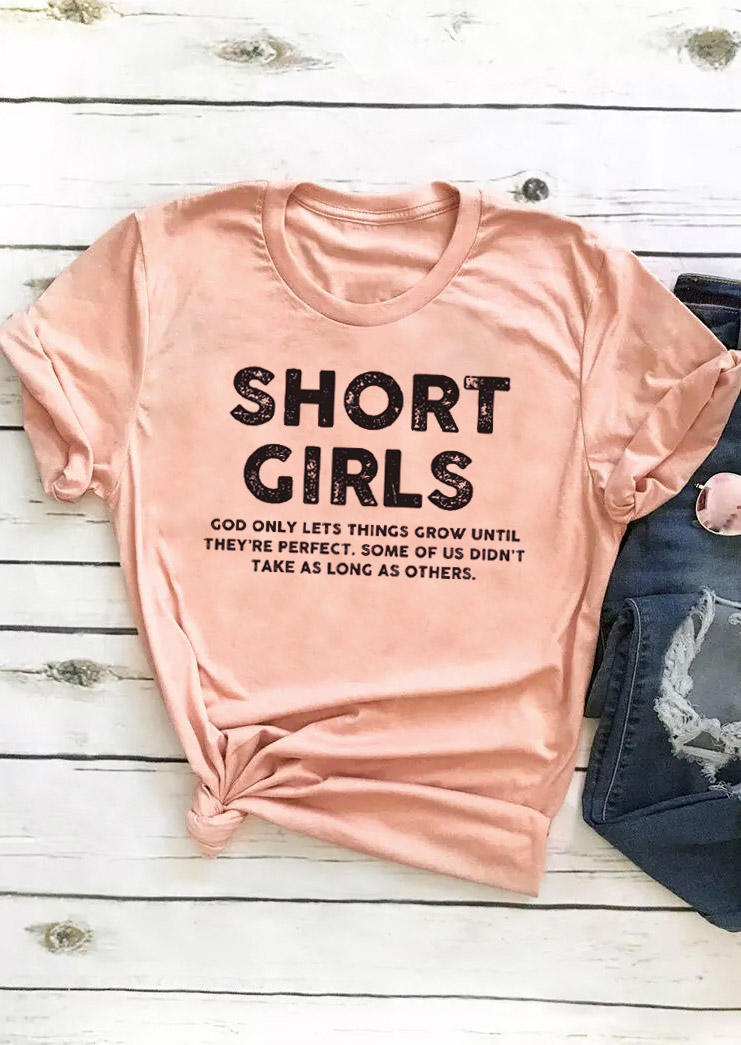 Short Girls O-Neck T-Shirt Tee - Pink