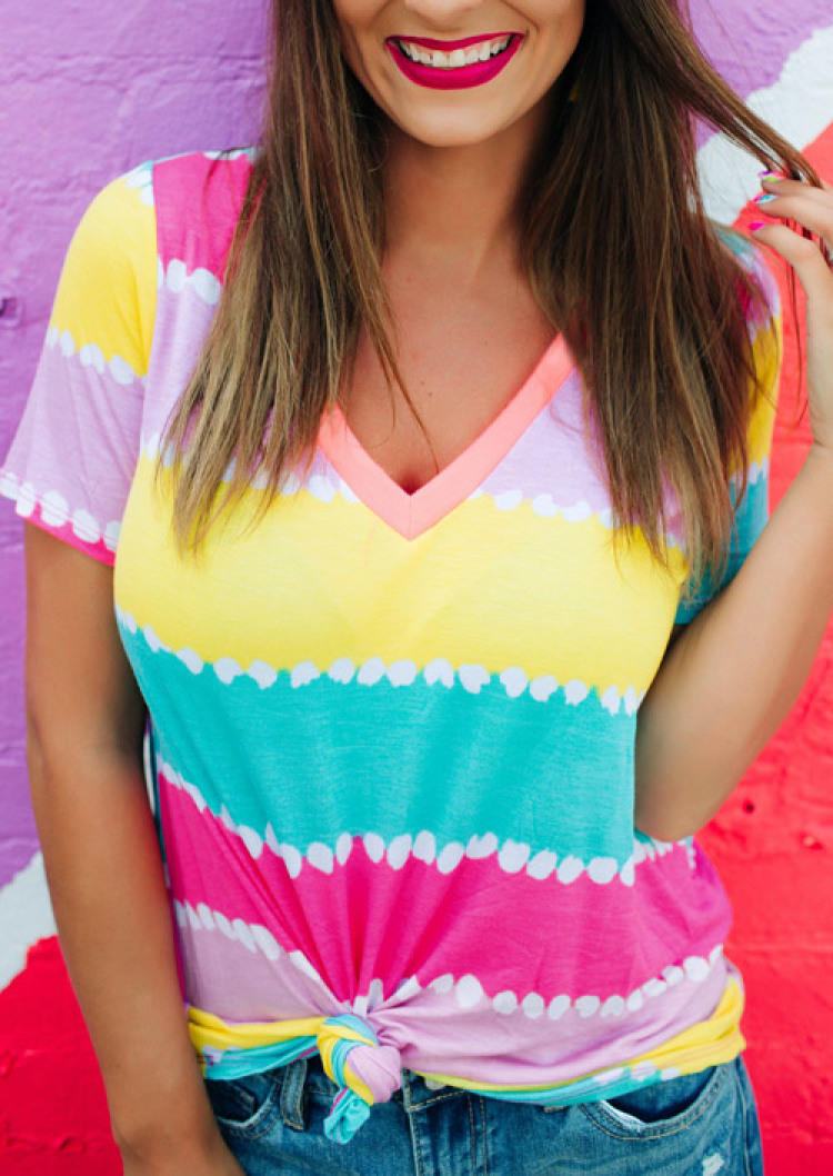 

Color Block Striped V-Neck Blouse, Multicolor, SCM000157