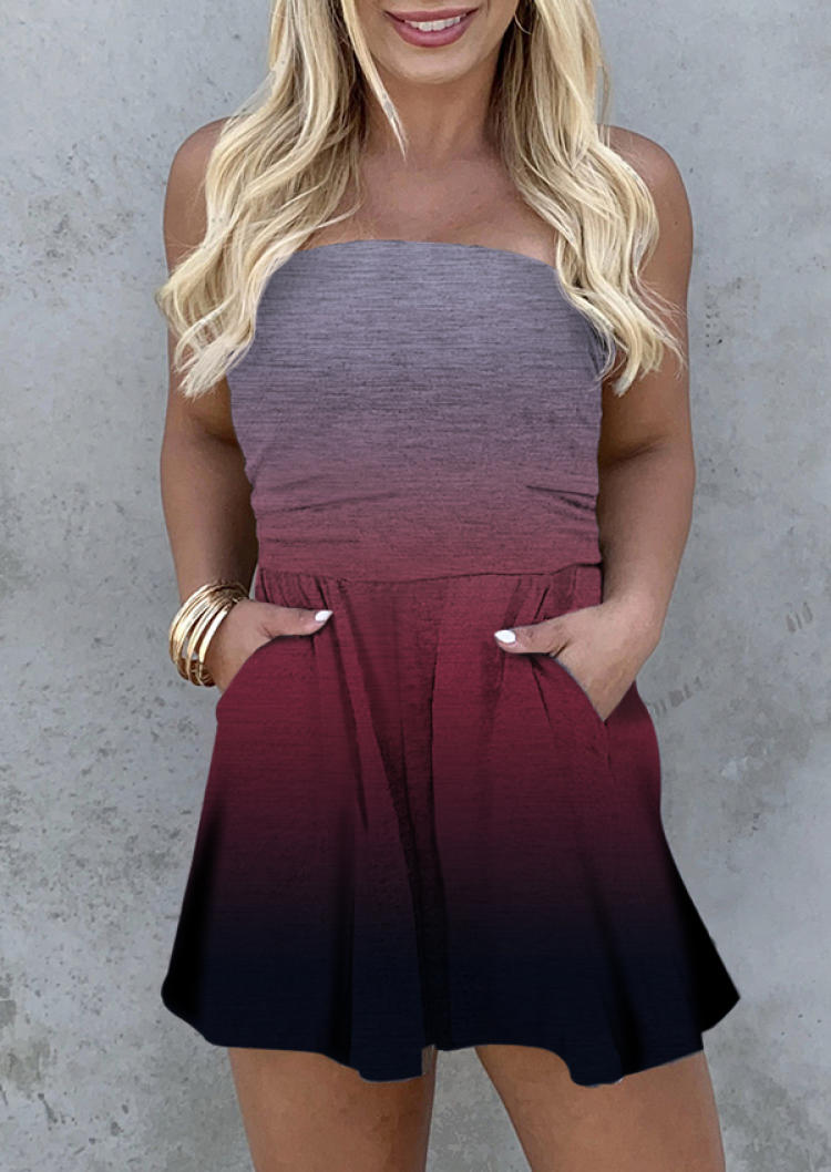 

Gradient Pocket Bandeau Strapless Romper, Multicolor, SCM000216