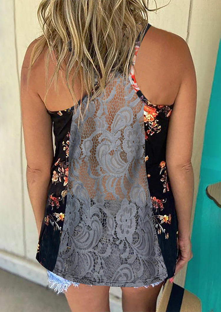 

Lace Floral Racerback Tank - Black, SCM000140