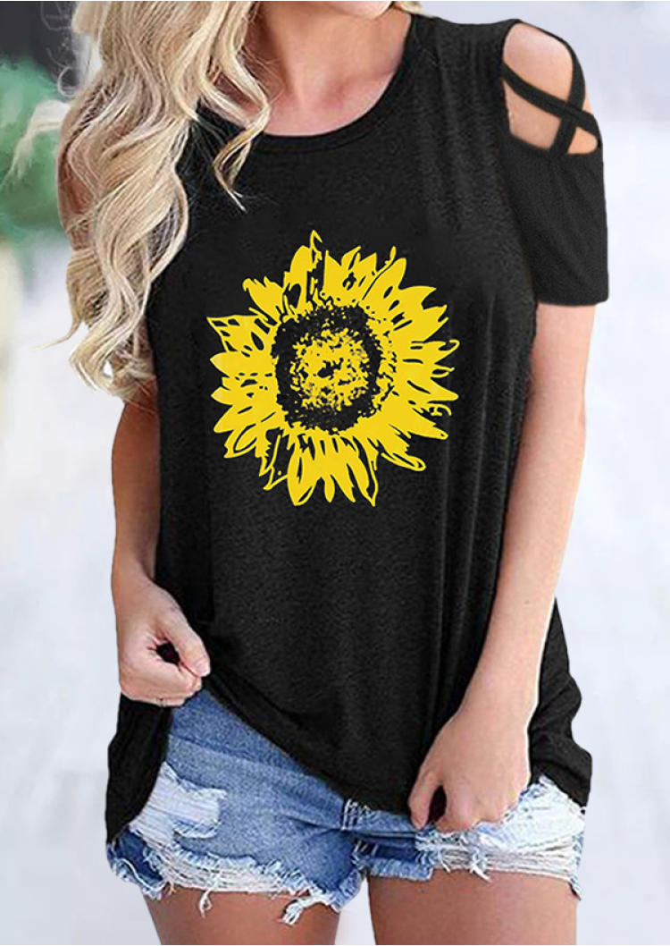 Sunflower Criss-Cross Hollow Out Blouse - Black