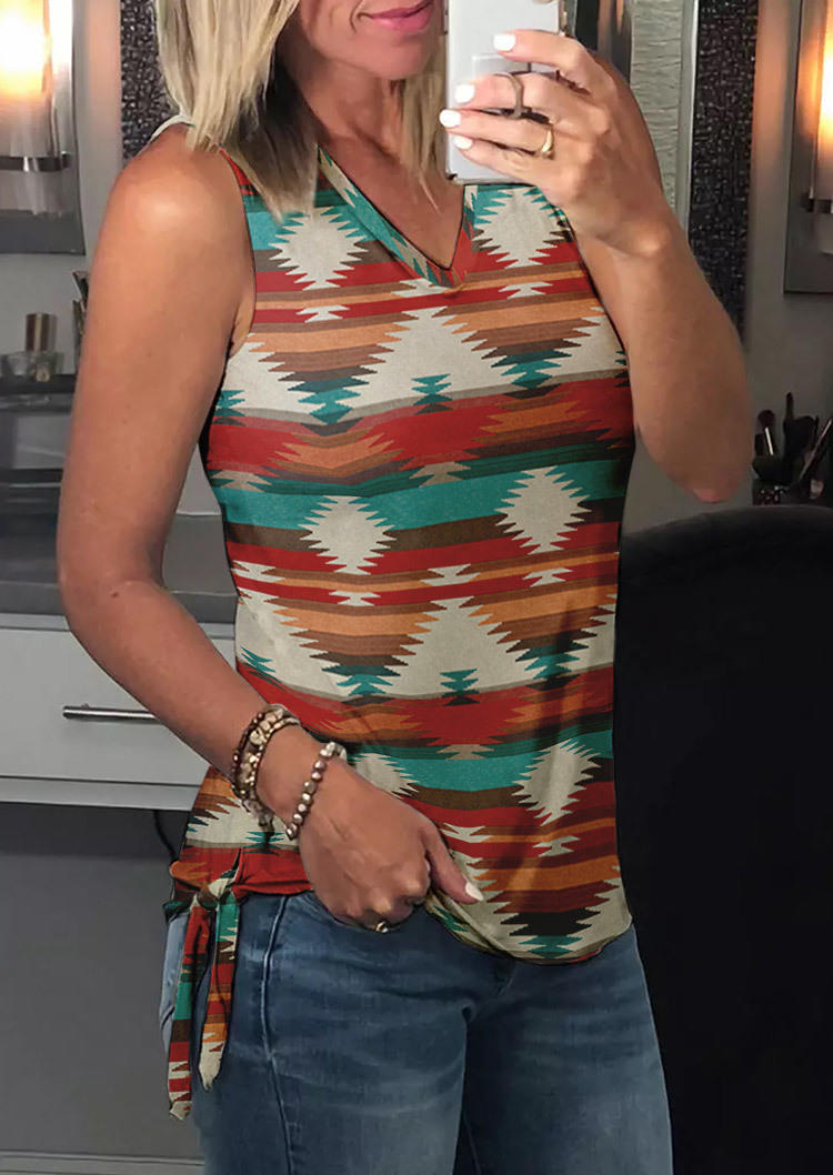 

Aztec Geometric Tie Sleeveless Tank, Multicolor, SCM000227