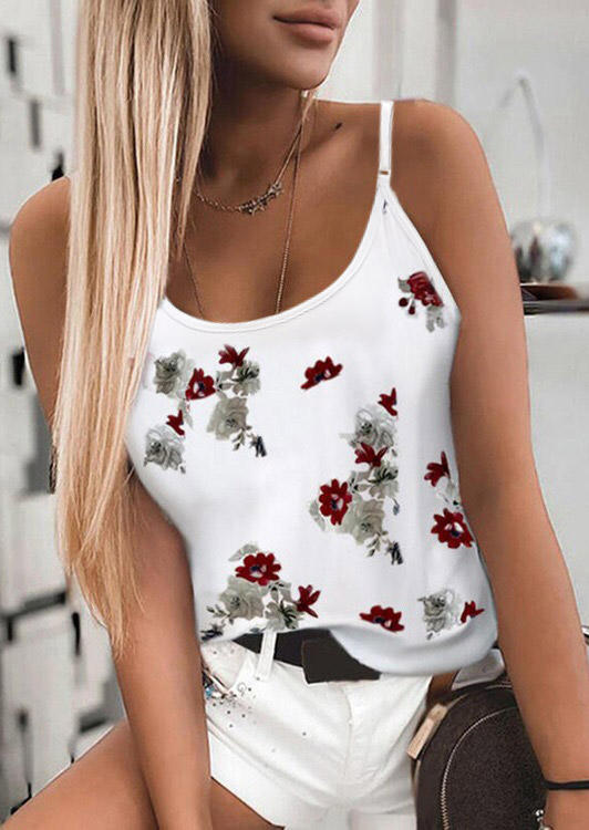 

Floral Spaghetti Strap Camisole - White, 528942