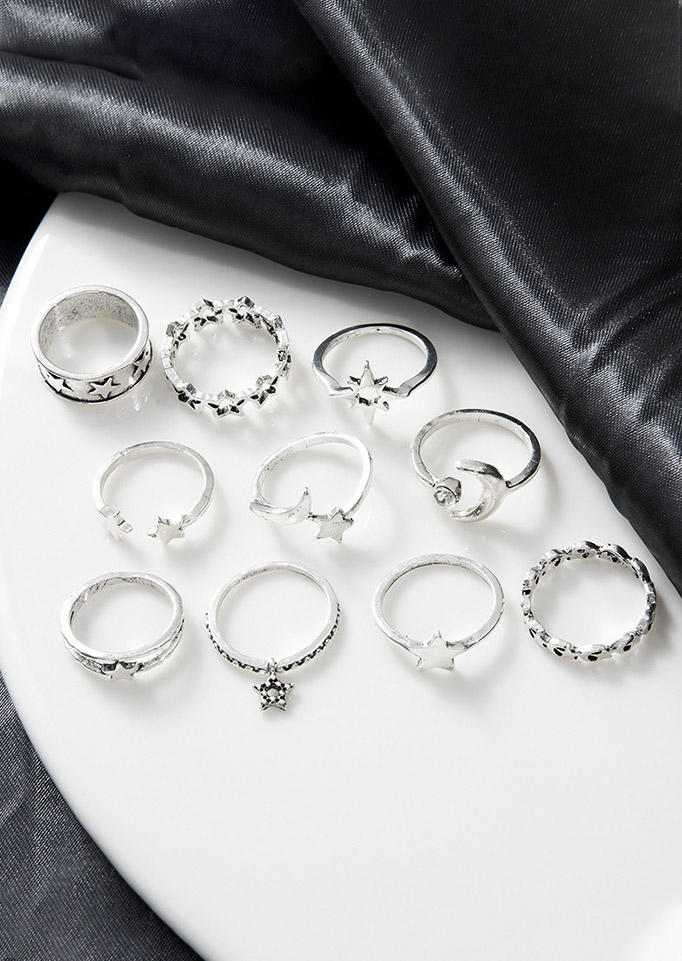 10Pcs Star Moon Alloy Ring Set