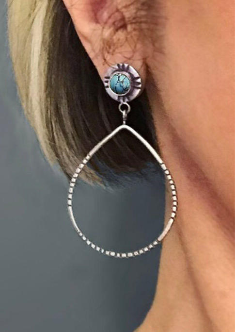 Turquoise Hollow Out Water Drop Stud Earrings