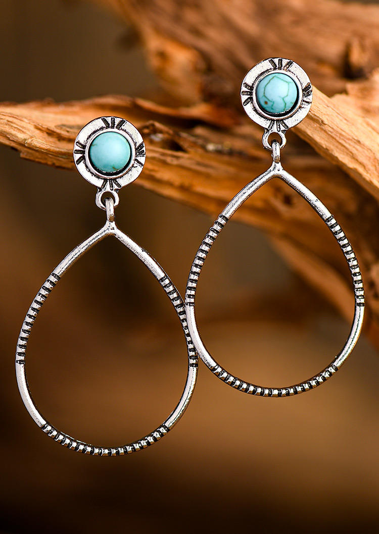 

Turquoise Hollow Out Water Drop Stud Earrings, Silver, 527730