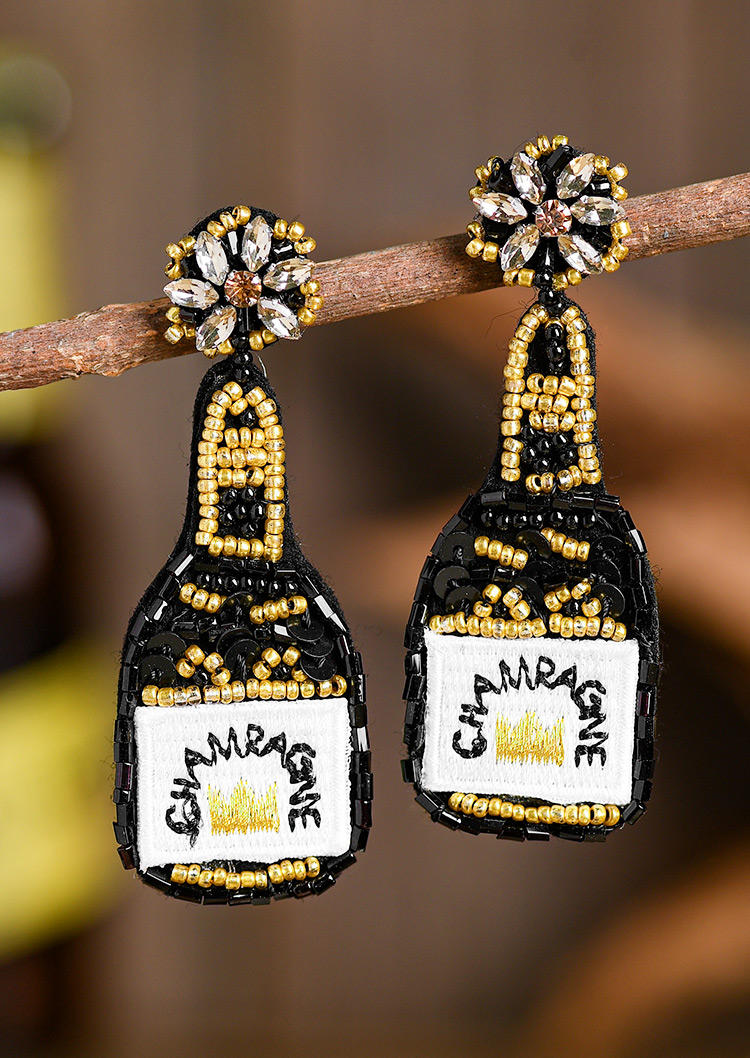 

Champagne Bottle Beading Earrings, Black;green, 527748