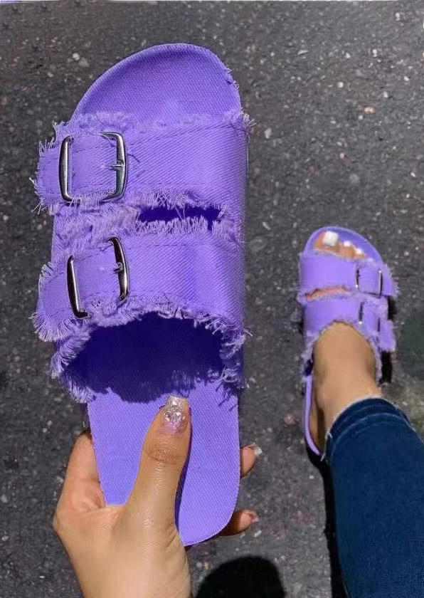 

Buckle Canvas Flat Slippers - Purple, 528078