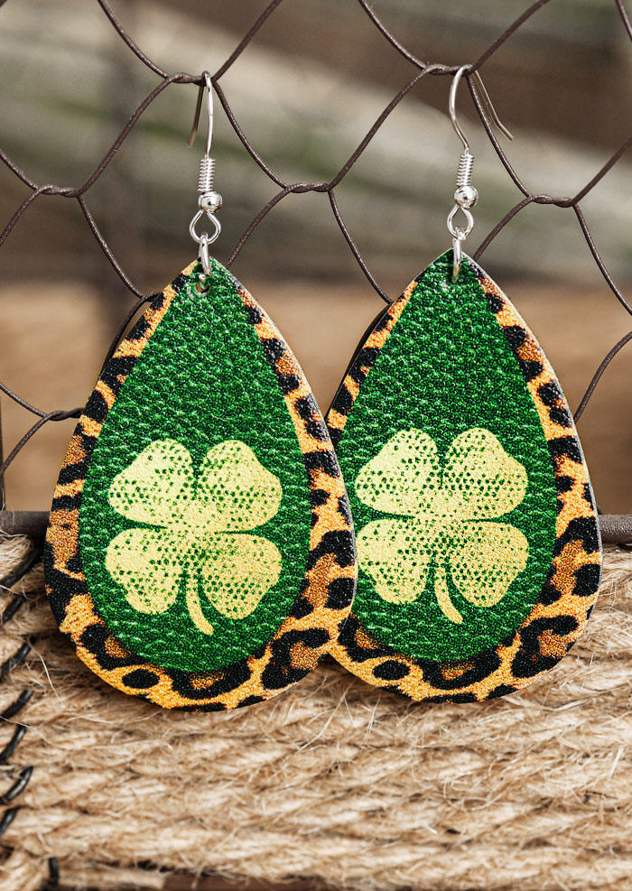 

Lucky Shamrock Leopard Earrings, Multicolor, 528615