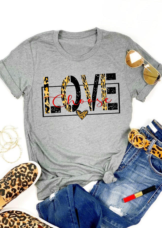 

Leopard Choose Love T-Shirt Tee - Gray, 529108