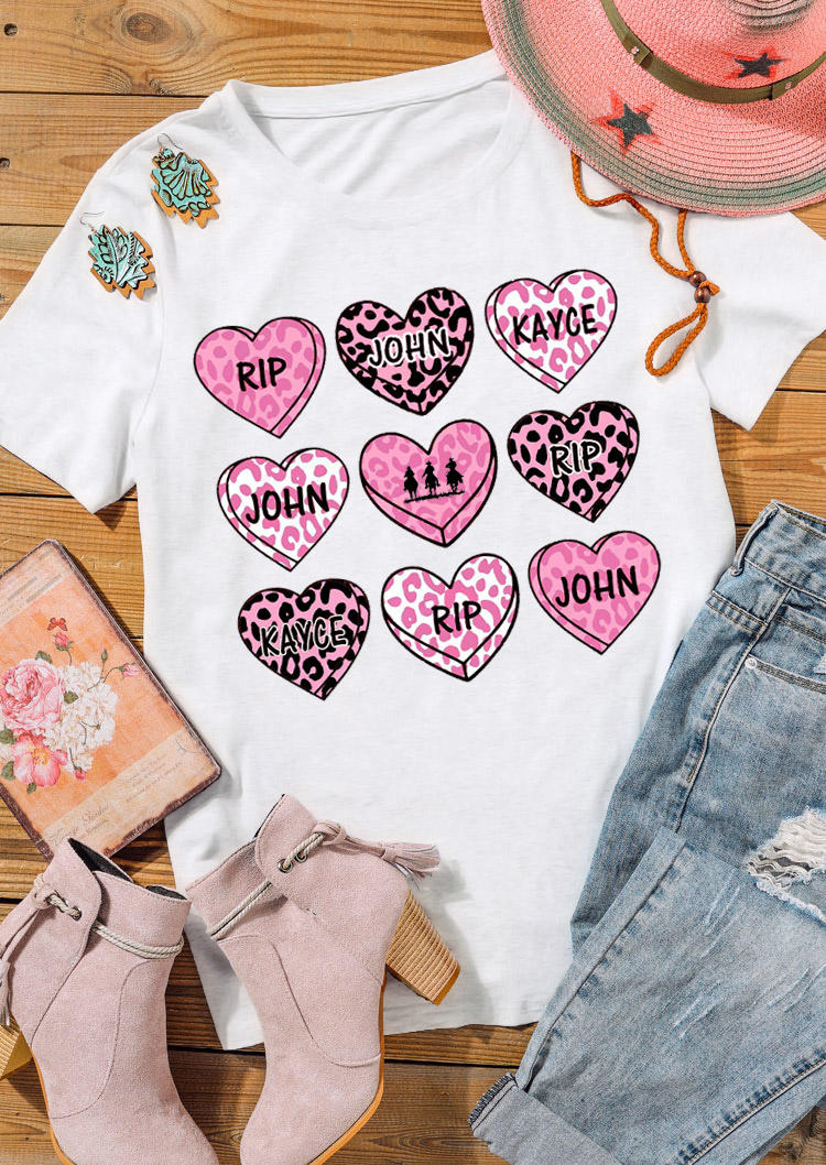 

Valentine Leopard Heart T-Shirt Tee - White, 529109