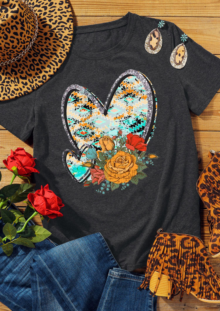 

Valentine Heart Rose T-Shirt Tee - Dark Grey, 529126