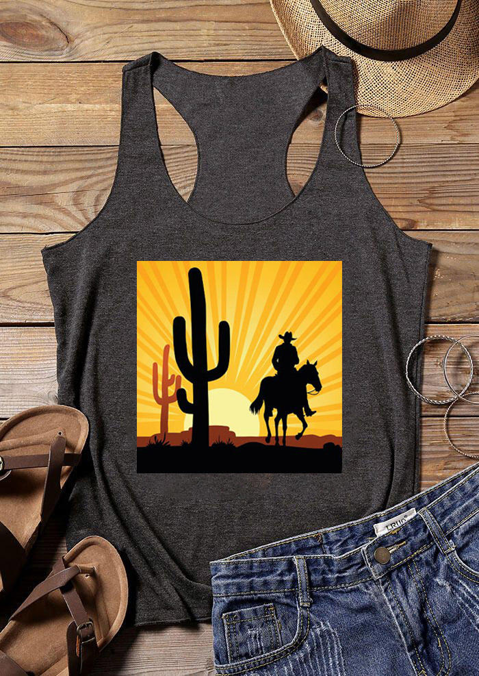 Cowboy Cactus Sunset Racerback Tank