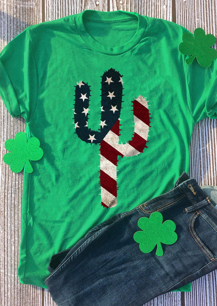 

American Flag Cactus T-Shirt Tee - Green, 529142