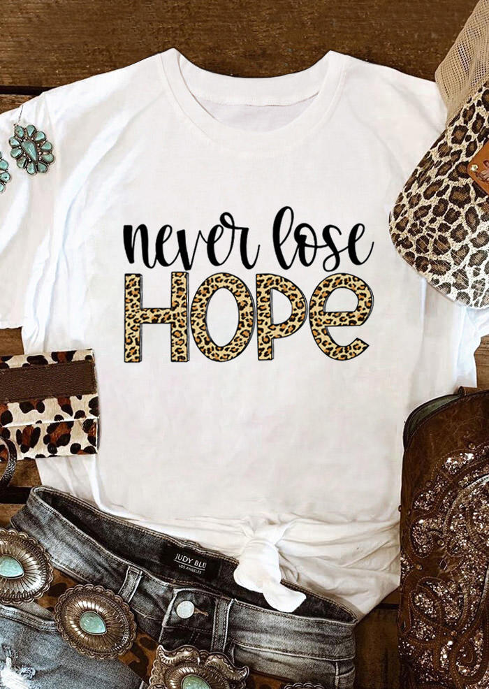

Never Lose Hope Leopard T-Shirt Tee - White, 529144