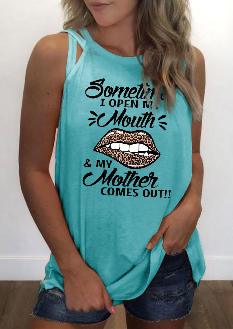 

I Open My Mouth & My Mother Comes Out Leopard Lips Tank - Cyan, 529172