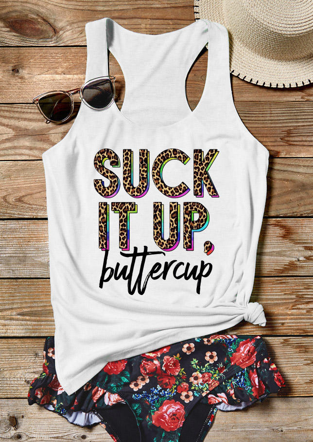 

Suck It Up Buttercup Leopard Racerback Tank - White, 529180