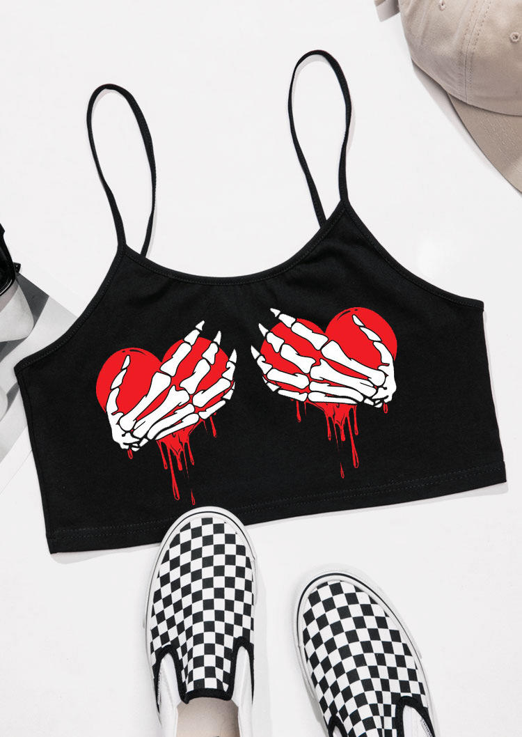 

Valentine Heart Skeleton Hand Crop Cami Top - Black, 529240