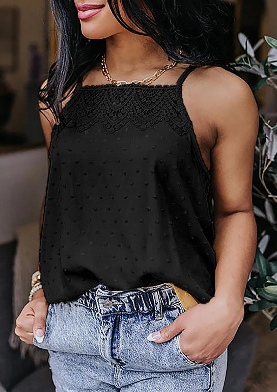 

Lace Dotted Swiss Camisole - Black, 527406