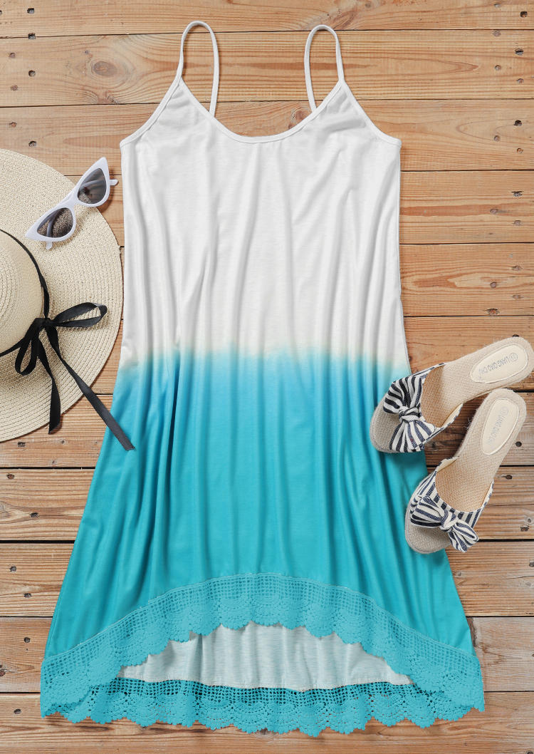 Lace Gradient Spaghetti Strap Mini Dress - Cyan