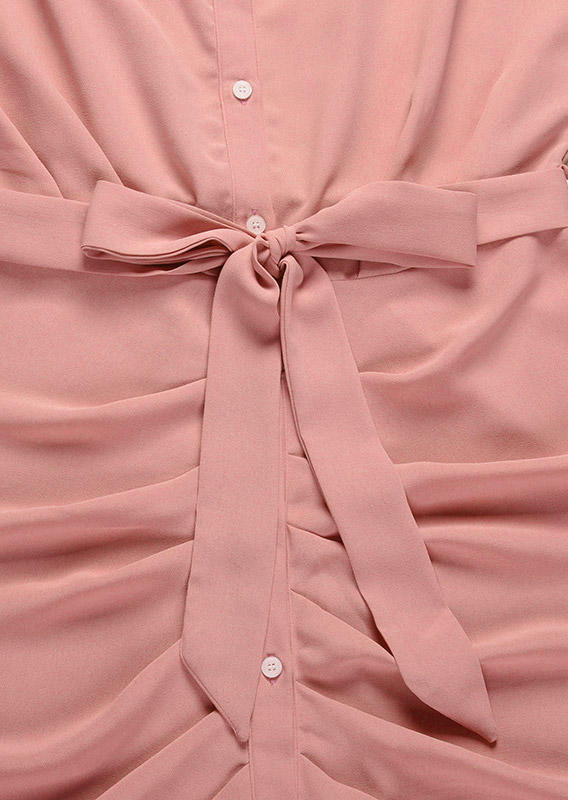 Button Ruched Bodycon Dress - Pink