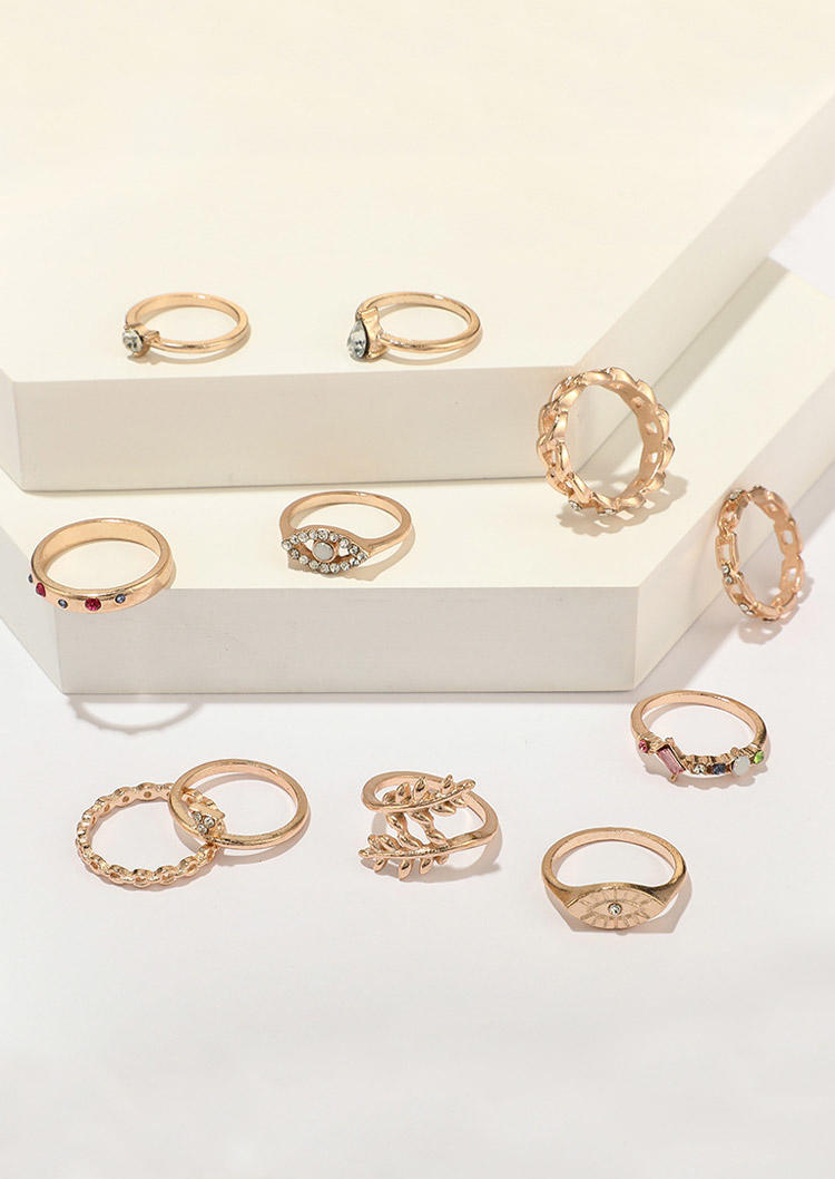 11Pcs Eye Rhinestone Hollow Out Ring Set