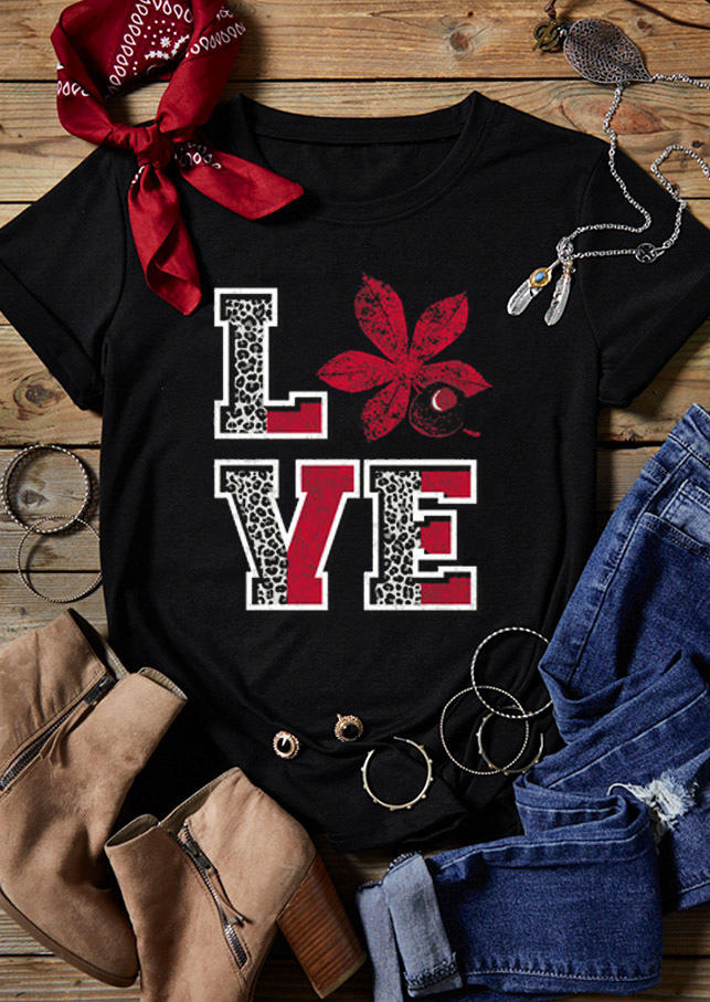 

Maple Leaf Love Leopard T-Shirt Tee - Black, 529135