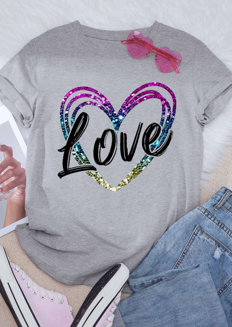 Valentine Love Heart T-Shirt Tee - Light Grey