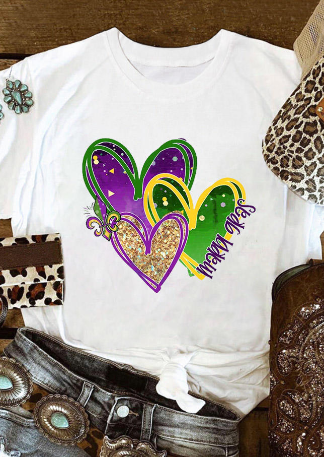 

Mardi Gras Heart Shrove Tuesday T-Shirt Tee - White, 529191