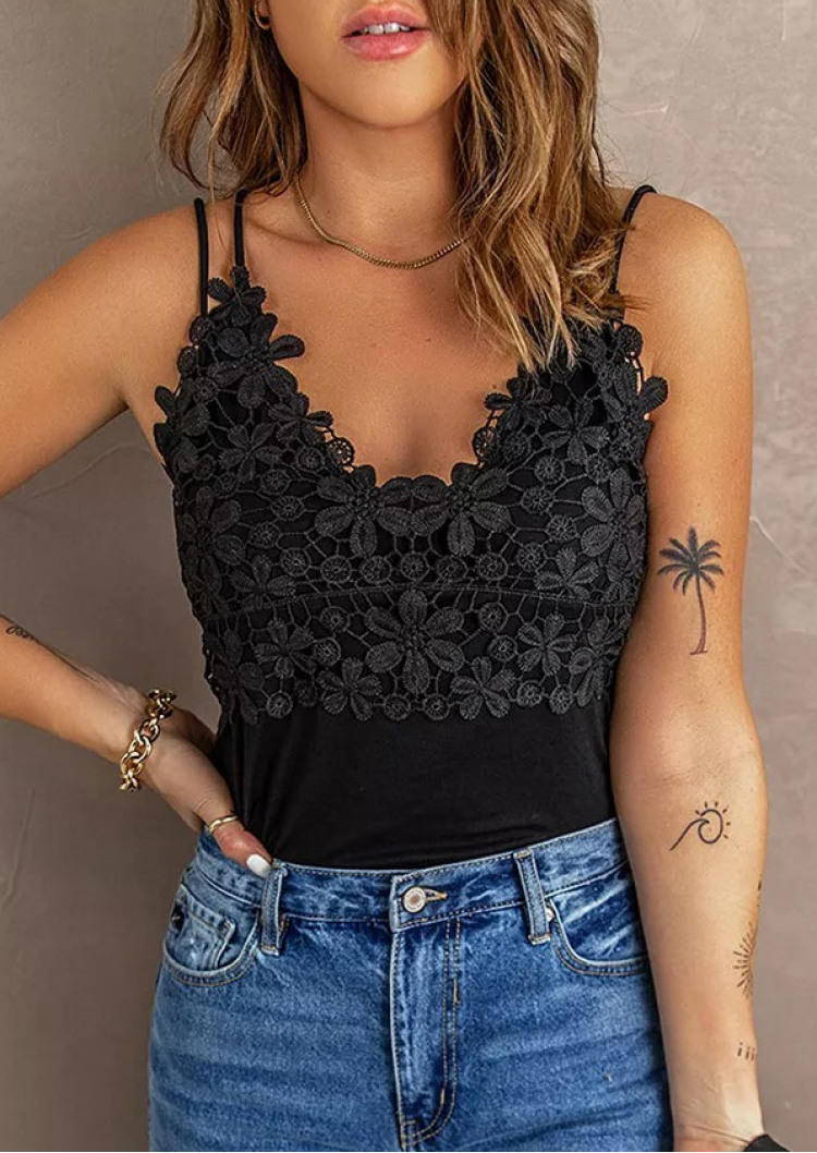 Lace Splicing Open Back Camisole - Black